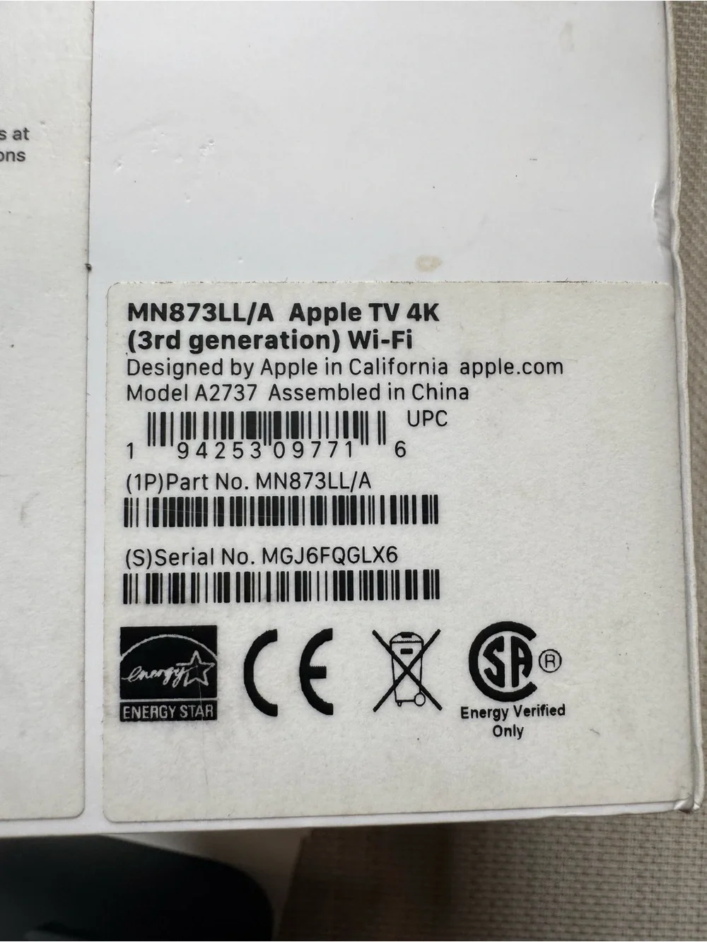 Apple TV 4K 3rd Gen 64GB Wi-Fi (A2737/MN873LL/A) Open Box but NIB